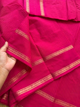 RF177 Monotone Pink Kanchi cotton saree with Korvai Vaira Oosi thread vertical lines pattern with vintage Rettapet Zari border