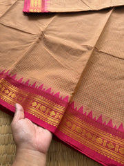 Beige with pink combination Podi Kattam Kanchi cotton saree with small border