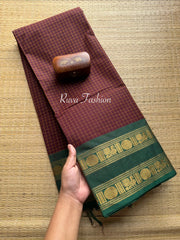 Maroon With Green Checks/ Kattam Kanchi Cotton Saree