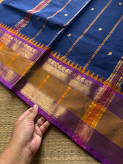 RF904 Navy blue ~ Kanchi cotton saree with handmade thread buttas