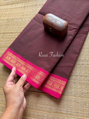 RF71 Dual tone maroon / Arakku shade with pink contrast small Zari border Kanchi cotton saree