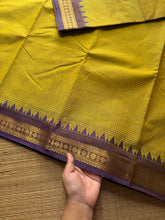 RF108 Premium small border vintage Podikattam Kanchi cotton saree with Mustard Yellow and light purple shade