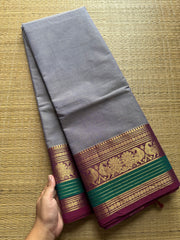 RF340 Greyish Ice blue shade Kanchi cotton saree with silk saree inspired Zari border