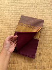 RF176 Biscuit shade with contrast maroon combination Kanchi cotton saree