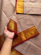 RF307 Beige with red combination Paithani Silk Saree Inspired Kanchi Cotton Saree with handmade thread buttas