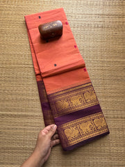 Dual Tone Orange Shade With Retta Patta Border With Handmade Thread Buttas