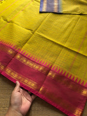 RF742 Lemon yellow shade Kanchi cotton saree with Ganga Jamuna border