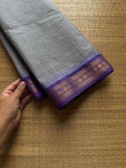 RF815 Dual tone grey with lavender combination Kanchi cotton Podikattam / small checks Kanchi cotton saree