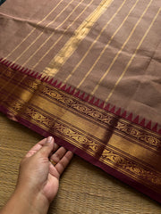RF705 Biscuit shade with brown ~ Medium Size Border Kanchi Cotton Saree
