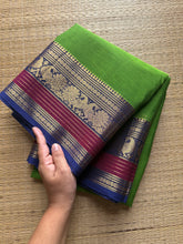 RF337 Green shade Kanchi cotton saree with silk saree inspired Zari border