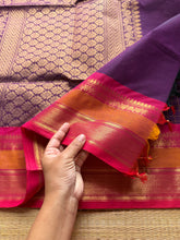 RF66 Purple shade Premium Kanchi Cotton saree with checks pattern & With Rich Zari woven Pallu