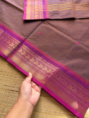 RF335 Unique and rare color combination of Kanchi cotton saree with handmade thread buttas