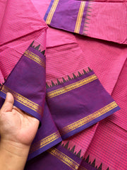 RF236 Pink & Purple combination vintage border Podi Kattam Kanchi cotton saree