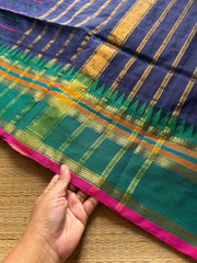 RF823 Velthari Pattern Kanchi Cotton Saree ~ Navy blue