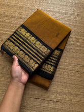 RF547 Mustard with black combination Kanchi cotton saree with handmade thread buttas