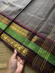 RF738 Grey shade Kanchi cotton saree with contrast Annam and mango pattern gap border