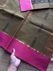 RF1107 Negamam Pure Cotton Saree ~ Green gram shade