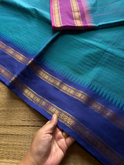 RF911 Peacock blue ~ Kanchi cotton saree with Ganga Jamuna border
