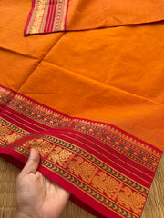 RF173 Orange with green combination Kanchi cotton saree