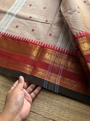 RF862 Beige shade Kanchi cotton saree with handmade thread buttas