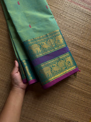 RF1326 Dual tone Apple green shade ~ Kanchi cotton Rettapet border saree