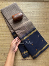 RF30 Grey with Navy Blue Vintage Style Border with checks pattern & handwoven Buttas on the border - RF30