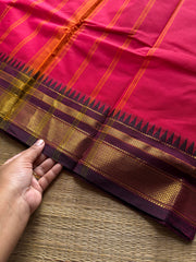 RF1431 Reddish pink shade with brown combination Kanchi cotton saree