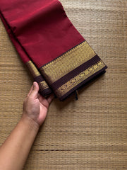 RF925 Reddish maroon with brown combination Kanchi cotton saree with unique border