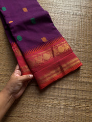 RF1393 Purple ~ Premium Rich Pallu Kanchi cotton saree with Annam pattern gap border
