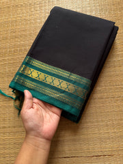 RF444 Black with teal blue combination small border Kanchi cotton saree