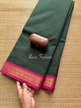 RF70 Bottle green shade with pink contrast small Zari border Kanchi cotton saree