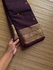 RF1247 Deep coffee brown Kanchi cotton saree with handmade thread buttas ~ Silk Saree Inspired