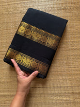 RF433 Monotone Black Shade Kanchi Cotton Saree With Premium Quality Rettapet Golden Zari border