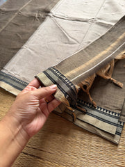 RF569 The Heritage Glow: Bronze Grey Mercerised Narayanpet Cotton Saree