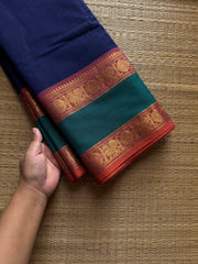 RF1120 Navy blue shade Kanchi cotton saree with gap border