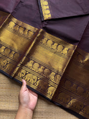 RF1229 Deep coffee brown Kanchi cotton saree with big / long border