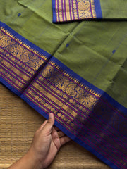 RF1020 Dual tone green shade Kanchi cotton saree with handmade thread buttas