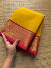 RF209 Mango yellow with peach combination Kanchi cotton saree