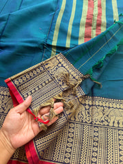 RF163 Peacock blue shade shade Mercerised Narayanpet Cotton saree