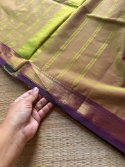 RF989 Dual tone mustard & olive mixed shade ~ Small border Kanchi cotton saree