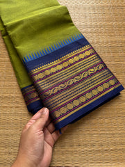 RF353 Green with contrast royal blue combination Kanchi cotton saree