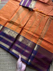RF418 Orange with maroon combination Kanchi cotton saree with handmade Buttas