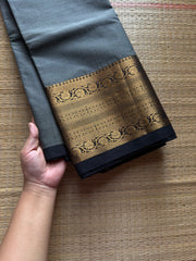 RF1087 Grey with black ~ One side border Kanchi cotton saree
