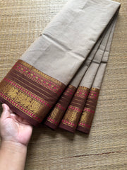 RF383 Cream with light brown combination Kanchi cotton saree with unique border