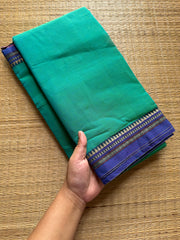 RF458 Turquoise green shade Mercerised Narayanpet cotton saree with contrast small thread border