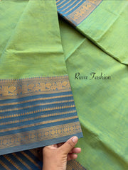 RF165 Pista Green shade with slate blue shade combination Kanchi cotton saree with silk saree inspired varisaipet border