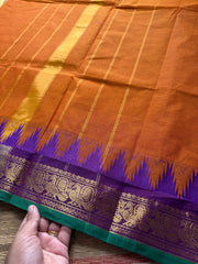 RF207 Orange with purple combination Kanchi cotton saree with Thazhampoo border
