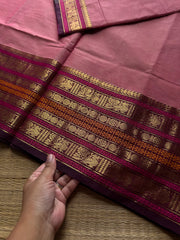 RF844 Onion pink shade Kanchi cotton saree with Varisaipet border