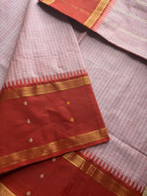 RF192 Pastel Pink shade with brick orange Vintage Style Border with checks pattern & handwoven Buttas on the border