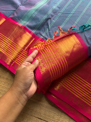 RF1007 Dual tone greyish blue ~ Kanchi cotton saree